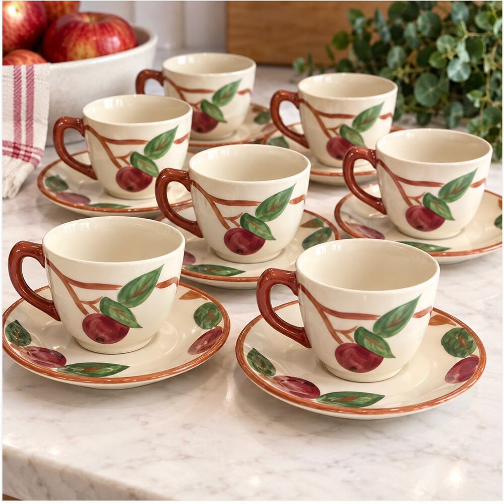 Franciscan Apple Cups & Saucers Set of 8 USA 1995 Vintage Earthenware Dinnerware